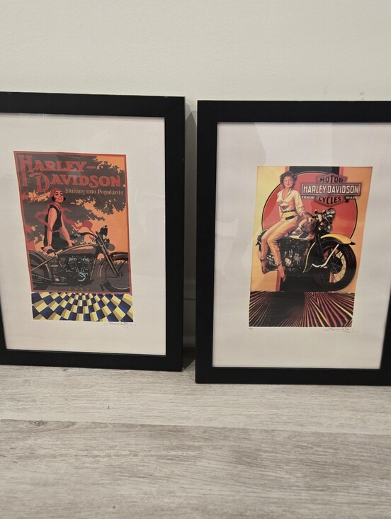 Paris Fairchild Other - 2 Fairchild Paris framed Harley Davidson Framed Pictures Man Cave Motorcycle